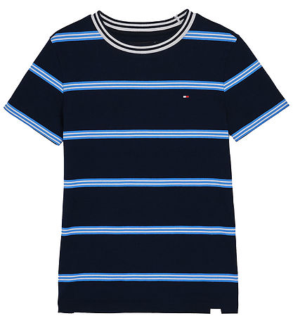 Tommy Hilfiger Stuttermabolur - Dark Nótt Dökkblátt Stripe