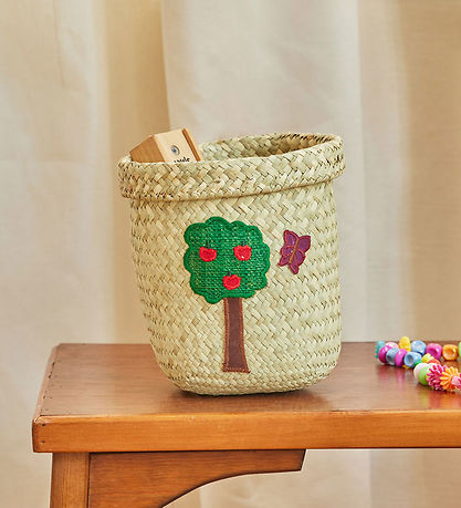 Rice Geymslukarfa - Raffia/Þang - Happy Forest - 15x16 cm -