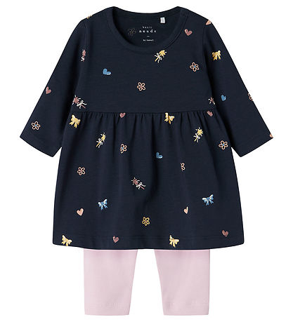 Name It Dress/Leggings - NbfVandora - Navy Blazer w. Bows And