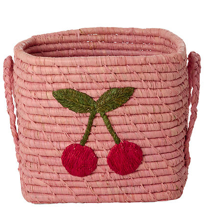Rice Geymslukarfa - Raffia/Þang - 20x20 cm - Bleikt/kirsuber