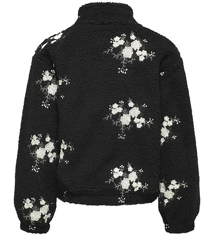 Kids Only Fleecejacke - KogValentina - Schwarz m. Blumen