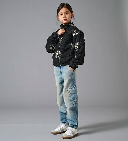 Kids Only Fleecejacke - KogValentina - Schwarz m. Blumen