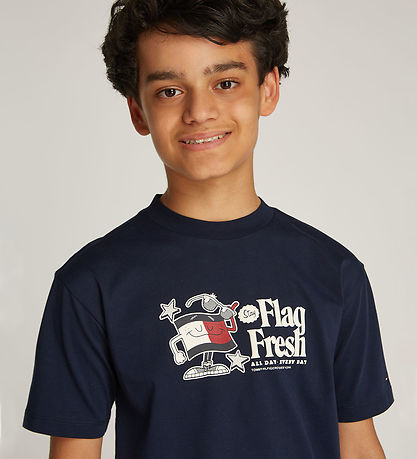 Tommy Hilfiger T-shirt - Flagga Fun - Dark Natt Marinblå m. Tryc