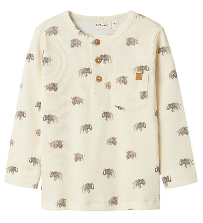 Lil' Atelier Bluse - Rib - NmmGavo - Turteltaube m. Print