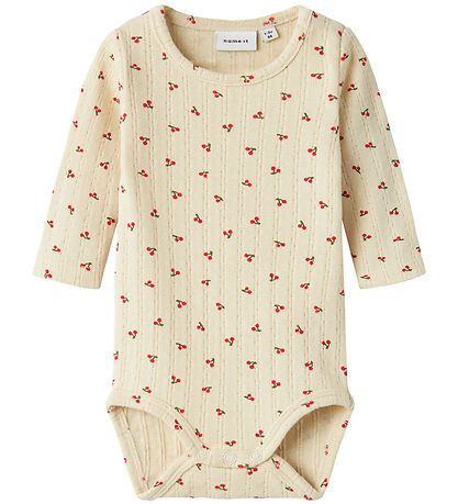 Name It Bodysuit L/Æ - NbfBilia - Summer Sand w. Cherry