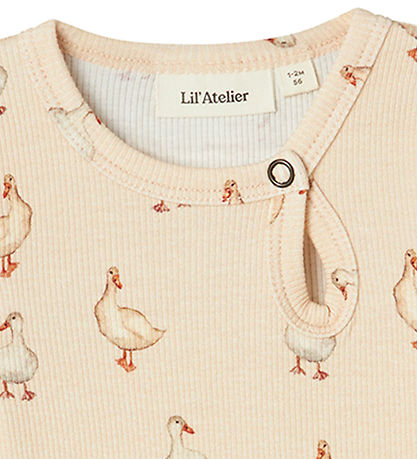 Lil' Atelier Bodysuit L/Æ - Rib - NbfGavo - Sand Dollar w. Print