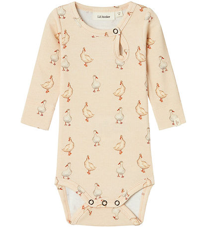 Lil' Atelier Bodysuit L/Æ - Rib - NbfGavo - Sand Dollar w. Print