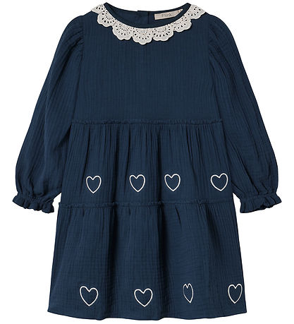 Fliink Kleid - Musselin - Elmo Heart - Insignia Blue/Sandshell