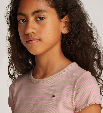 Tommy Hilfiger Stuttermabolur - Rib - Classic+ Drapplitað Bleikt