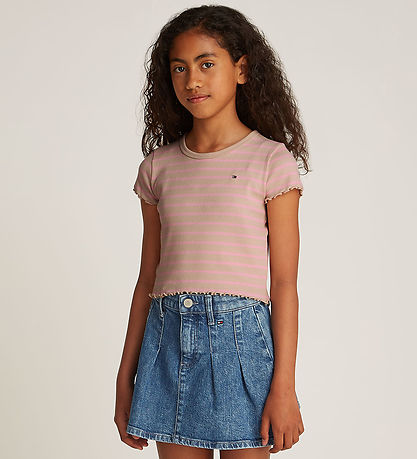 Tommy Hilfiger Stuttermabolur - Rib - Classic+ Drapplitað Bleikt