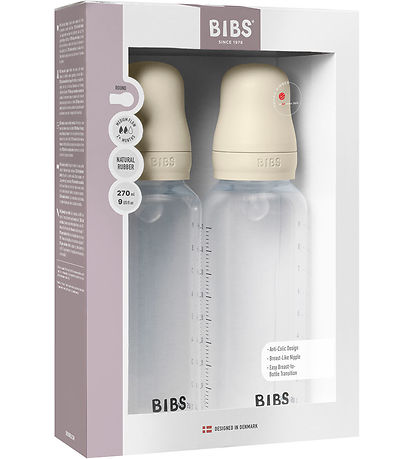 BIBS Feeding Bottle - 2-Pack - 270 mL - PP/Silicone - Ivory
