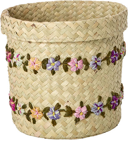 Rice Korb - Raffia - Small - Flower Ranken - 17,5x14,5 cm - Natu