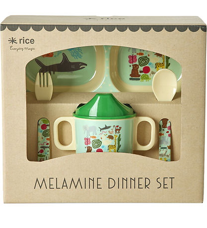 Rice Geschirr-Set - Melamin - 4 st. - Wildlife Print - Minze