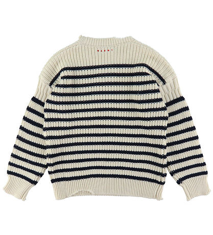 Marni Blússa - Prjónað - Off White/Dökkblátt með röndum