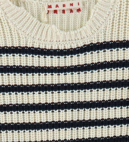 Marni Blússa - Prjónað - Off White/Dökkblátt með röndum