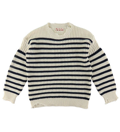 Marni Blússa - Prjónað - Off White/Dökkblátt með röndum