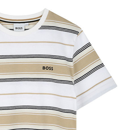 BOSS Stuttermabolur - Stone/Off White