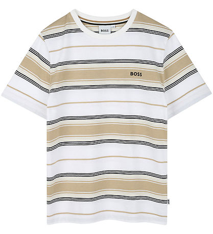 BOSS Stuttermabolur - Stone/Off White