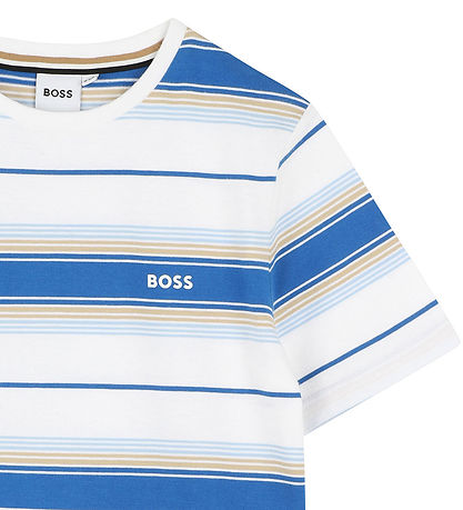 BOSS Stuttermabolur - Ljósblátt/Hvít - röndótt