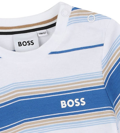 BOSS Stuttermabolur - Ljósblátt/Hvít - röndótt
