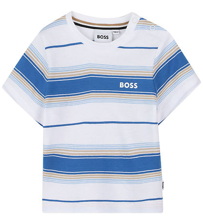 BOSS Stuttermabolur - Ljósblátt/Hvít - röndótt