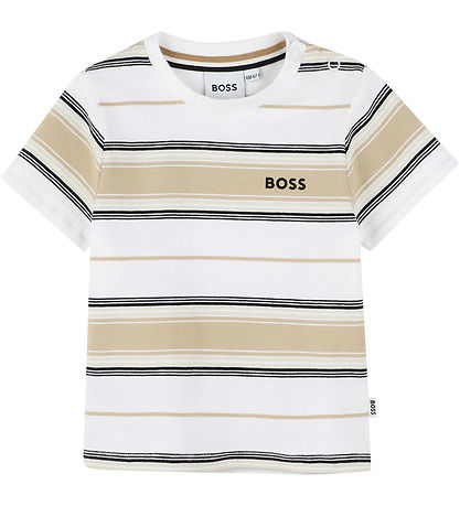 BOSS Stuttermabolur - Stone/Off White