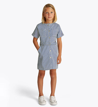 Tommy Hilfiger Kleid - Striped Denim - Blau/Weiß