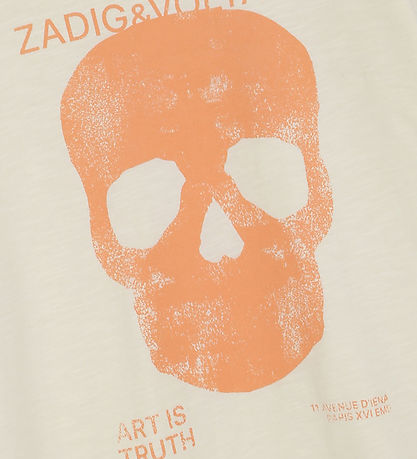 Zadig & Voltaire T-shirt - Offwhite/Orange w. Skull