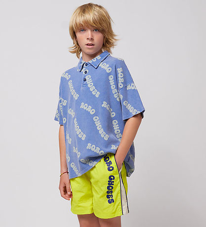 Bobo Choses Stuttermabolur - Polo - Bylgjuð vöffla - Blá