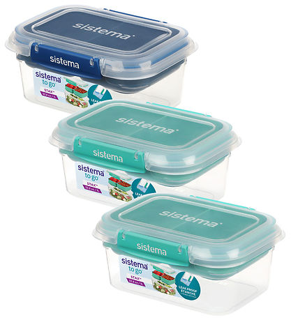 Sistema Lunchboxes - 3-Pack - 1 L Rectangle Stax - Blue/Turquois