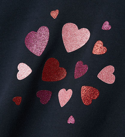 Name It Sweatshirt - NmfBiliva - Dark Sapphire w. Glitter Hearts
