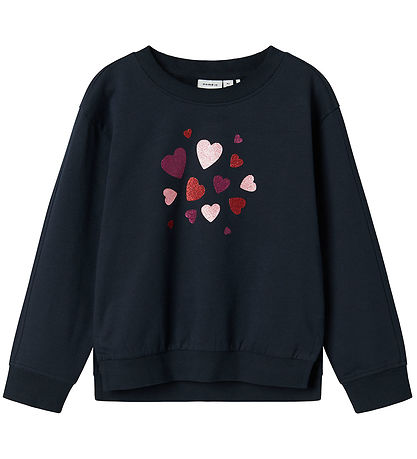 Name It Sweatshirt - NmfBiliva - Dark Sapphire w. Glitter Hearts