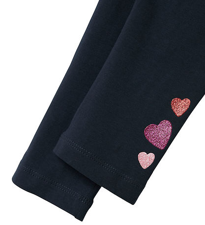 Name It Leggings - NmfBiline - Dark Sapphire w. Glitter Hearts