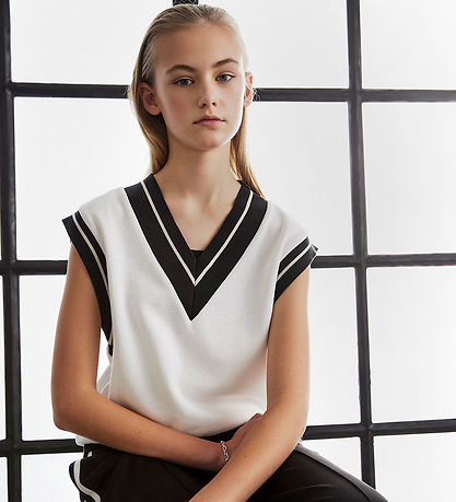 Hound Waistcoat - Knitted - White w. Navy