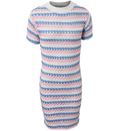 Robe Hound - Tricoté - Rose/Blanc/Bleu à Rayures av. Pointelle