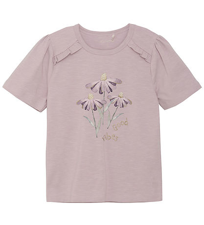 Minymo Stuttermabolur - Brennt Lilac M. Blóm
