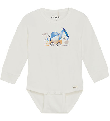 Minymo Bodysuit L/æ - Marshmallow White w. Print