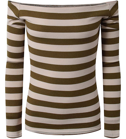 Hound Bluse - Schulterfrei - Armygrün/Beige gestreift