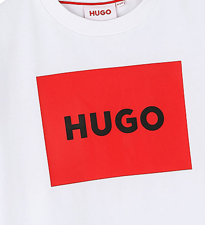 HUGO Stuttermabolur - Hvítt/Rautt