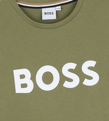 BOSS Stuttermabolur - Dark Green M. Hvítur