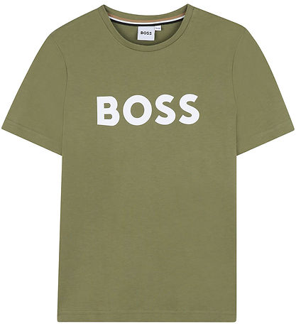 BOSS Stuttermabolur - Dark Green M. Hvítur