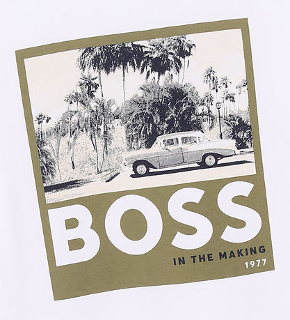 BOSS Stuttermabolur - Hvítur M. Dark Green