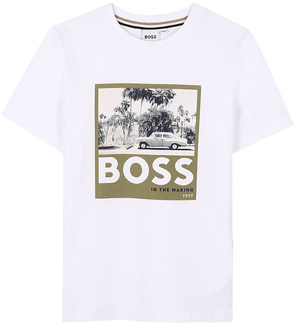BOSS Stuttermabolur - Hvítur M. Dark Green