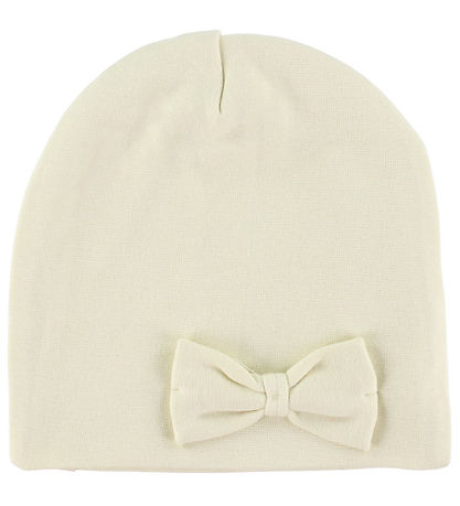 Racing Kids Beanie - 2-layer - Ivory w. Bow