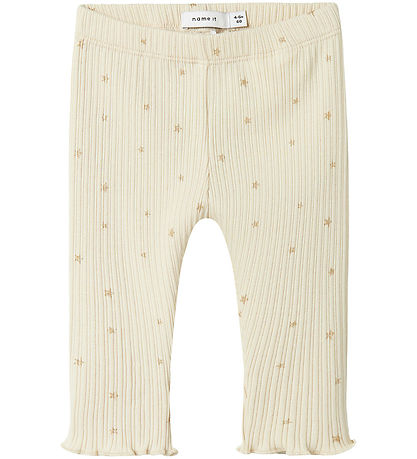 Name It Leggings - Rib - NbfRoyanna - Summer Sand w. Stars