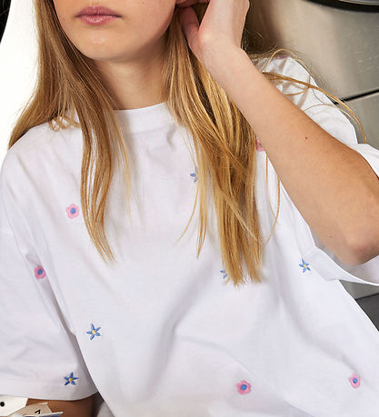 Hound Stuttermabolur - Oversized - Hvítt M. Blóm