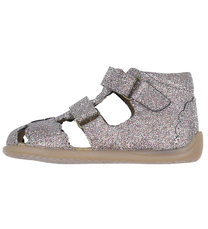 Pom Pom Sandals - Two Velcro Scalloped - Multi Glitter