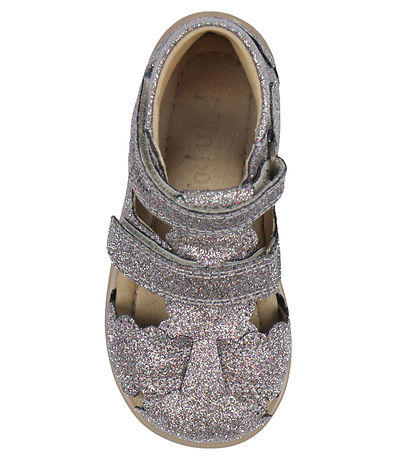 Pom Pom Sandals - Two Velcro Scalloped - Multi Glitter