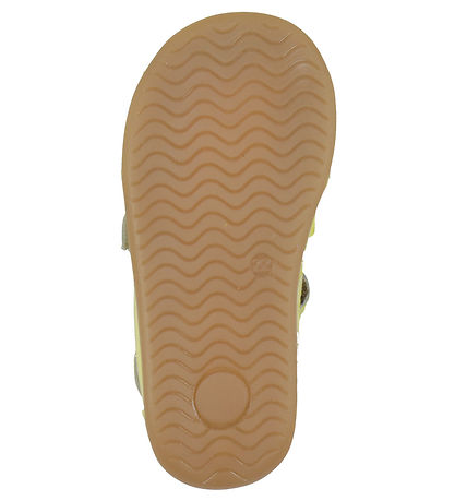 Pom Pom Sandals - Two Velcro Scalloped - Yellow Patent