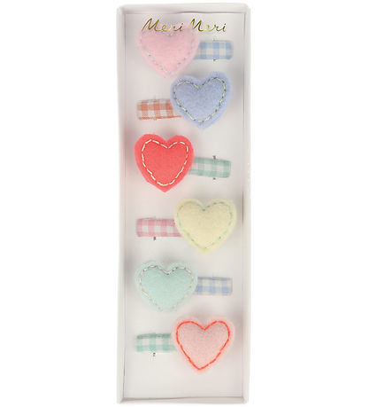 Meri Meri Hárspennur - 6 Pakki - Felt - 3,5 cm - Hjörtu